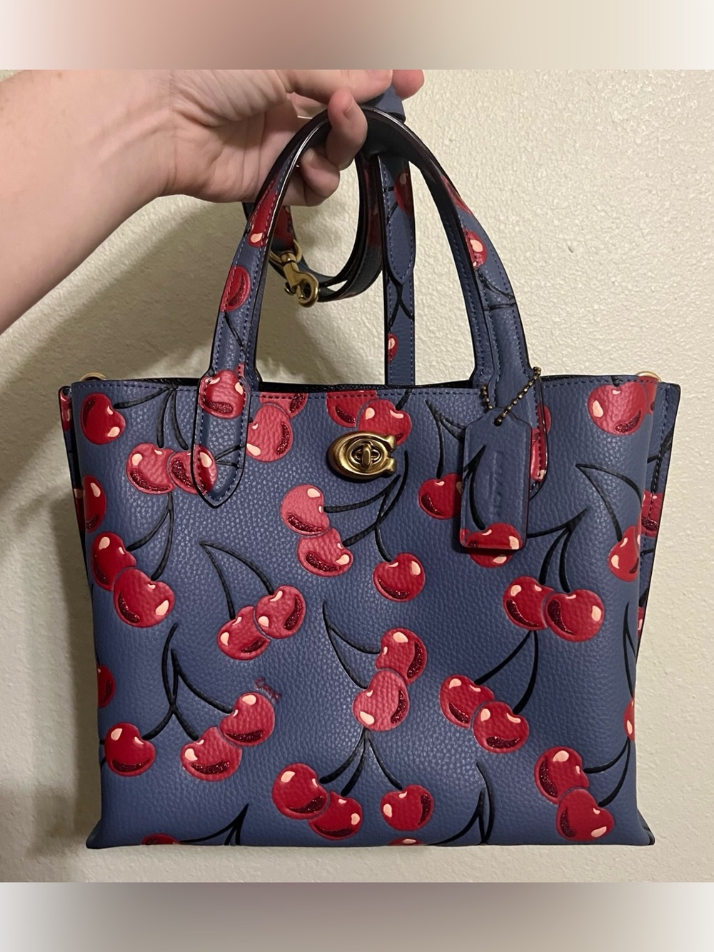 Coach Willow 24 in Blue with Cherry Print!